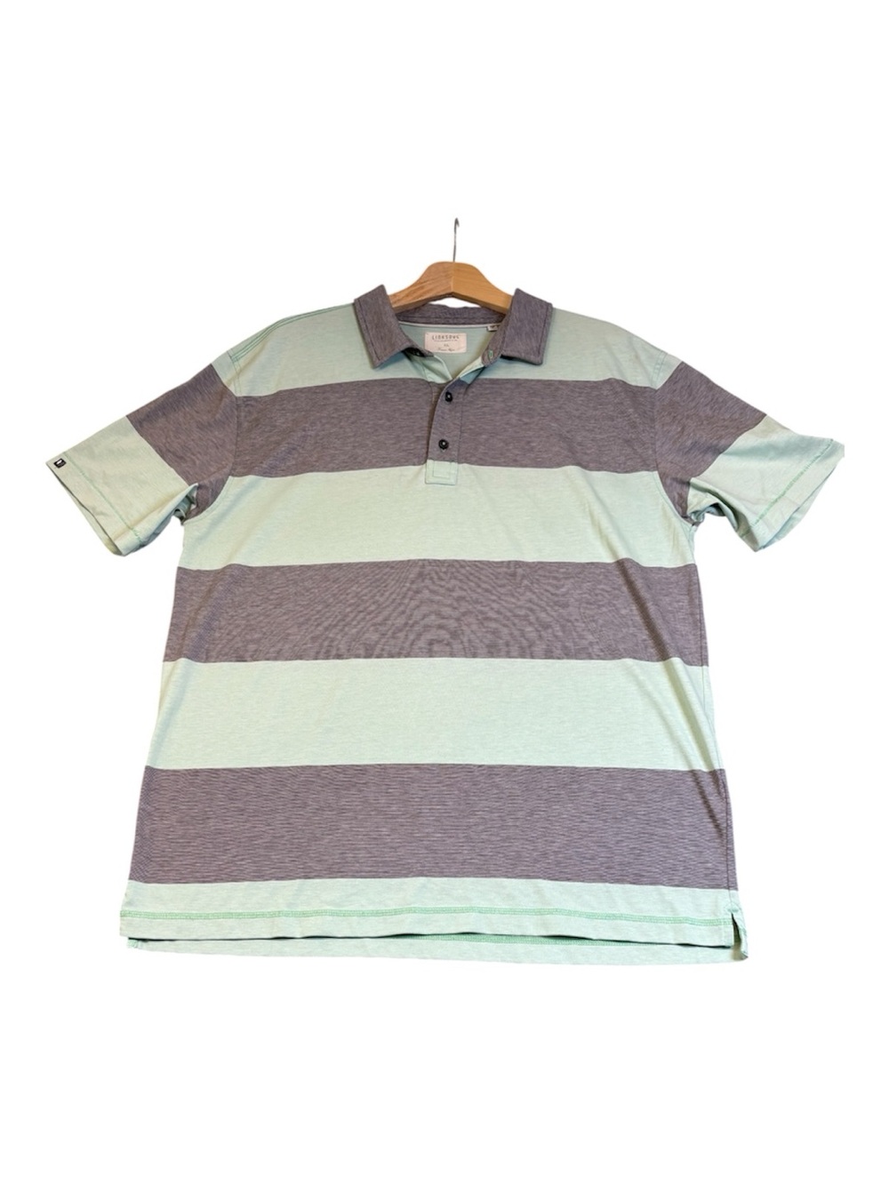 Linksoul Men's XL Golf Polo Mint Green Gray Wide Stripe Luxury Cotton EUC